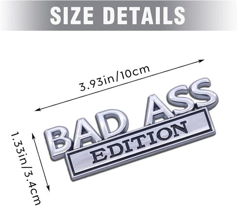 Car Bad Ass Edition Emblem ، Fender Fender Badge Decal Sticker مع مادة لاصقة 3M ، وملحقات السيارات بديلة متوافقة مع شاحنة سيارات الدفع الرباعي للدراجات النارية (بالأبيض والأسود) in Kuwait