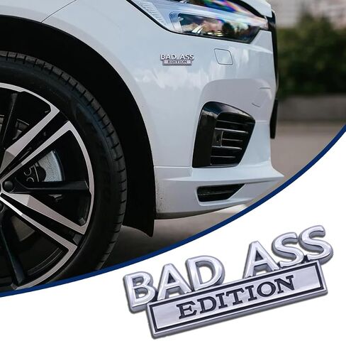 Car Bad Ass Edition Emblem ، Fender Fender Badge Decal Sticker مع مادة لاصقة 3M ، وملحقات السيارات بديلة متوافقة مع شاحنة سيارات الدفع الرباعي للدراجات النارية (بالأبيض والأسود) in Kuwait