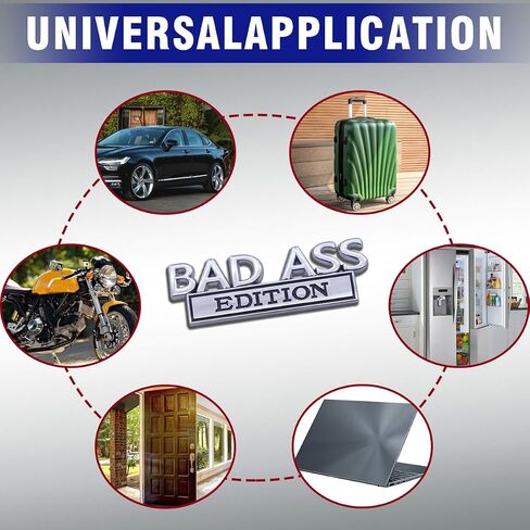 Car Bad Ass Edition Emblem ، Fender Fender Badge Decal Sticker مع مادة لاصقة 3M ، وملحقات السيارات بديلة متوافقة مع شاحنة سيارات الدفع الرباعي للدراجات النارية (بالأبيض والأسود) in Kuwait