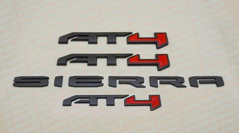 4 PCS KITS AT4 Overlay Emblem Badge Standge Sierra استبدال 2019-2024 Sierra 1500 (Matte Black Red) in Saudi Arabia