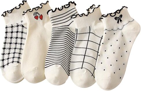 GORGLITTER Women's 5 Pairs Crew Socks Vintage Cute Patterned Casual Dress Ankle Socks in Saudi Arabia
