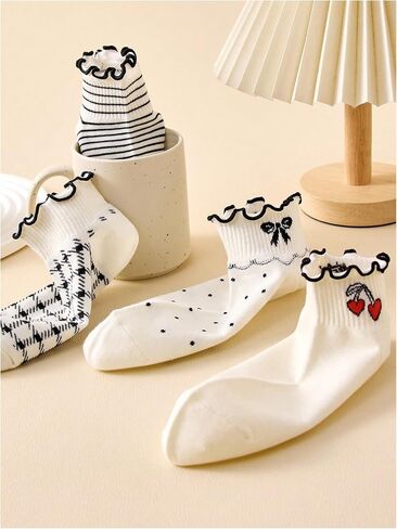 GORGLITTER Women's 5 Pairs Crew Socks Vintage Cute Patterned Casual Dress Ankle Socks in Saudi Arabia