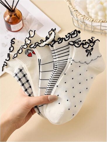 GORGLITTER Women's 5 Pairs Crew Socks Vintage Cute Patterned Casual Dress Ankle Socks in Saudi Arabia