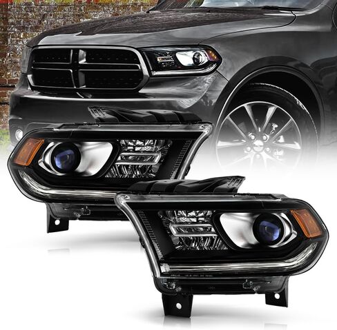 KEEKPO - For 2014-2017 Dodge Durango Black Housing Halogen w/o LED DRL Projector Headlights Headliamps Pair Left+Right in Saudi Arabia