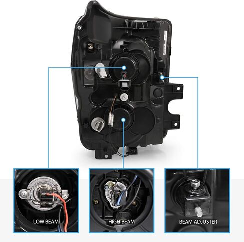المصابيح الأمامية البديلة Amerilite لعام 2011-2016 Ford F250/350/450 Super Duty Switchback LED Tube Projector مجموعة تجميع الكروم - جانب الركاب والسائق in Saudi Arabia