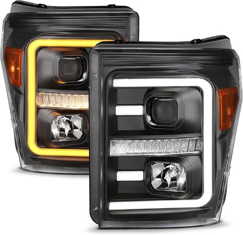 المصابيح الأمامية البديلة Amerilite لعام 2011-2016 Ford F250/350/450 Super Duty Switchback LED Tube Projector مجموعة تجميع الكروم - جانب الركاب والسائق in Saudi Arabia