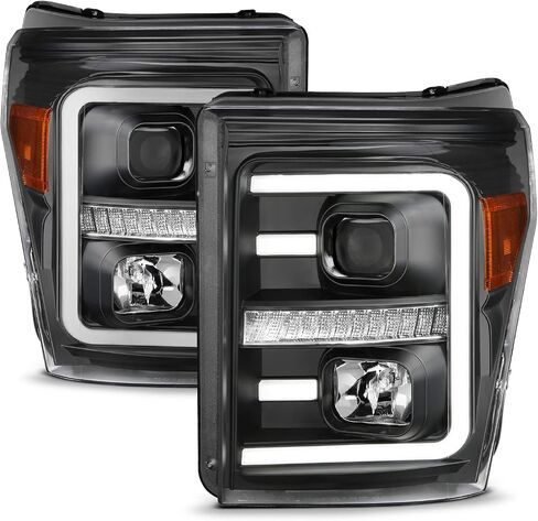 المصابيح الأمامية البديلة Amerilite لعام 2011-2016 Ford F250/350/450 Super Duty Switchback LED Tube Projector مجموعة تجميع الكروم - جانب الركاب والسائق in Saudi Arabia