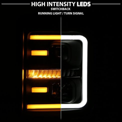 المصابيح الأمامية البديلة Amerilite لعام 2011-2016 Ford F250/350/450 Super Duty Switchback LED Tube Projector مجموعة تجميع الكروم - جانب الركاب والسائق in Saudi Arabia