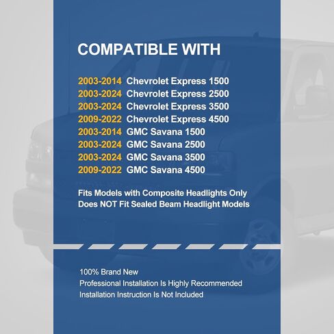مجموعة المصابيح الأمامية للسلالة التلقائية المتوافقة مع 2003-2024 Chevy Express GMC Savana 1500 2500 3500 4500 ، 4pcs مصابيح أمامية هالوجين استبدال مع مصابيح المصد ، زاوية أمبر أسود. in Saudi Arabia
