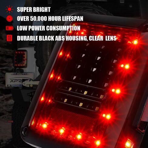أضواء ذيل LED المدخنة Xprite متوافقة مع 2007-2018 Jeep Wrangler JK & JKU (الصحراء/روبيكون/الرياضة/غير محدودة) - مصابيح قابس وتشغيل معتمدة مع الفرامل ، عكسي ، عكس الإشارة والتشغيل in Kuwait