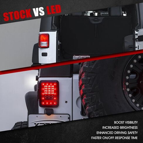 أضواء ذيل LED المدخنة Xprite متوافقة مع 2007-2018 Jeep Wrangler JK & JKU (الصحراء/روبيكون/الرياضة/غير محدودة) - مصابيح قابس وتشغيل معتمدة مع الفرامل ، عكسي ، عكس الإشارة والتشغيل in Kuwait