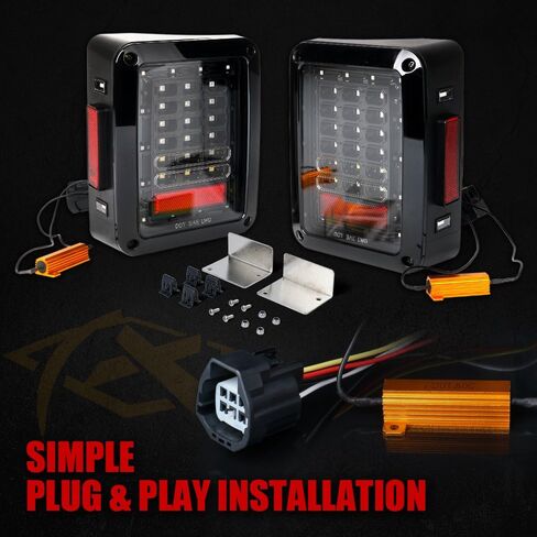 أضواء ذيل LED المدخنة Xprite متوافقة مع 2007-2018 Jeep Wrangler JK & JKU (الصحراء/روبيكون/الرياضة/غير محدودة) - مصابيح قابس وتشغيل معتمدة مع الفرامل ، عكسي ، عكس الإشارة والتشغيل in Kuwait