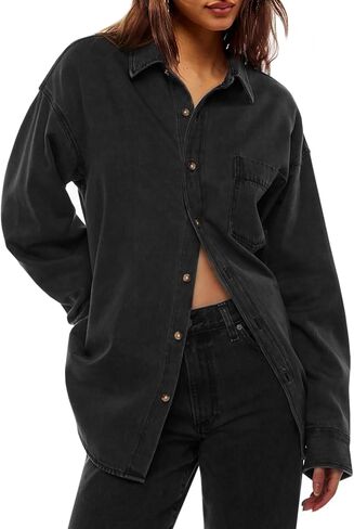 Cicy Bell Womens Oversized Denim Shirt Jean Jacket 2025 Fall Fashion Button Down Shirts Long Sleeve Tops Trendy Shackets in Saudi Arabia