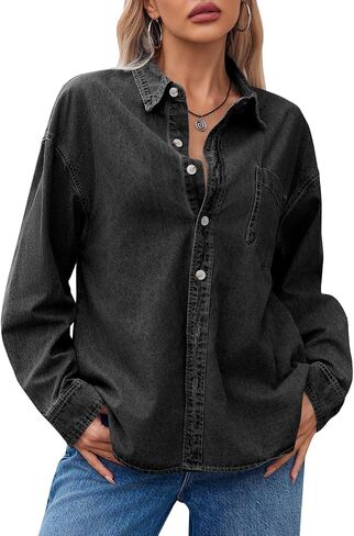 Cicy Bell Womens Oversized Denim Shirt Jean Jacket 2025 Fall Fashion Button Down Shirts Long Sleeve Tops Trendy Shackets in Saudi Arabia