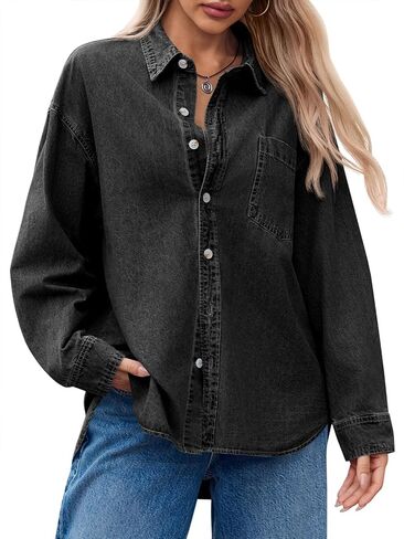 Cicy Bell Womens Oversized Denim Shirt Jean Jacket 2025 Fall Fashion Button Down Shirts Long Sleeve Tops Trendy Shackets in Saudi Arabia