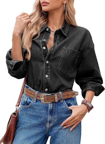 Cicy Bell Womens Oversized Denim Shirt Jean Jacket 2025 Fall Fashion Button Down Shirts Long Sleeve Tops Trendy Shackets in Saudi Arabia