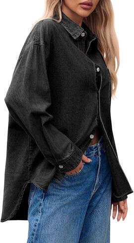 Cicy Bell Womens Oversized Denim Shirt Jean Jacket 2025 Fall Fashion Button Down Shirts Long Sleeve Tops Trendy Shackets in Saudi Arabia