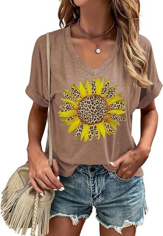 Graphic v Deck Shirt for Women Boho Floral Wildlowers Tee Cottagecore Summer T-Shirt Blouse in Kuwait