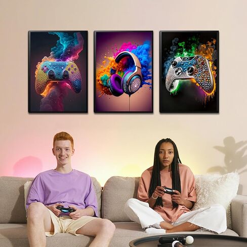 Sehsuvc غرفة ألعاب غرفة قماش الجدار مجموعة من 3 ، ملصقات ألعاب ديكور الجدار ، لوحات ألعاب صورة طباعة للأولاد غرفة غرفة غرفة نوم ديكور المنزل 12x16 في دون إطار in Kuwait