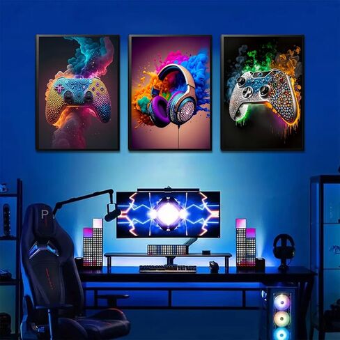 Sehsuvc غرفة ألعاب غرفة قماش الجدار مجموعة من 3 ، ملصقات ألعاب ديكور الجدار ، لوحات ألعاب صورة طباعة للأولاد غرفة غرفة غرفة نوم ديكور المنزل 12x16 في دون إطار in Kuwait