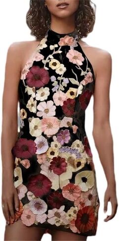Women's Three-dimensional Flower Embroidery Floral Gowns Neck Dresses Bridesmaid Dresses Prom Dresses in Kuwait