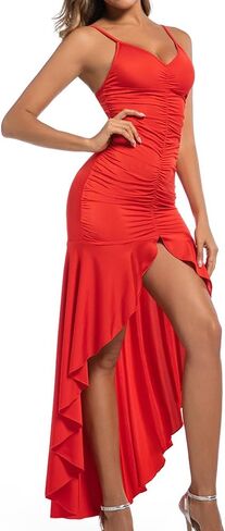 Women's Spaghetti Strap Deep V Neck Ruched Split Long Dress Mermaid Evening Cocktail Draped Bodycon Party Wedding Dress in Saudi Arabia
