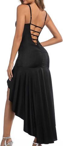 Women's Spaghetti Strap Deep V Neck Ruched Split Long Dress Mermaid Evening Cocktail Draped Bodycon Party Wedding Dress in Saudi Arabia