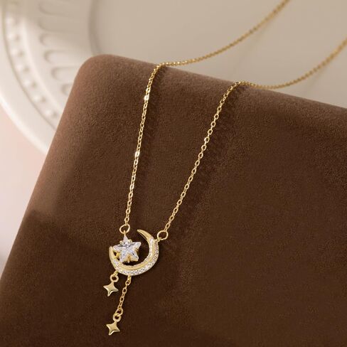 Reffeer Solid 925 Sterling Silver Moon Star Necklace للنساء المراهقات CZ القمر قلادة القلادة قلادة قلادة دنتي in Saudi Arabia