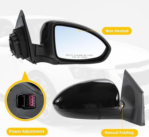 Motoforti 3Pin Left Driver Side Mirror Replacement for Chevrolet Cruze 11-15 Power Door Mirror Assembly Non-Heated Glass Manual Fold Gloss Black Replace# GM1320420 in Saudi Arabia