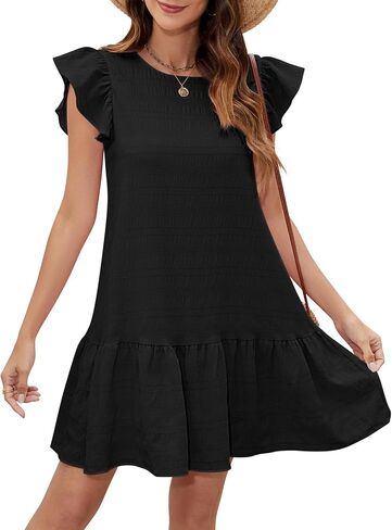 Senfure Womens Summer Dresses Cap Cap Sleeve Mini Dress 2025 Crewneck Tie-Back Babydoll Short Sundress in Kuwait
