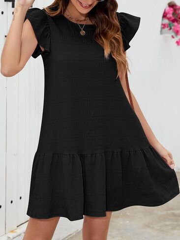 Senfure Womens Summer Dresses Cap Cap Sleeve Mini Dress 2025 Crewneck Tie-Back Babydoll Short Sundress in Kuwait