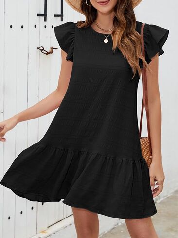 Senfure Womens Summer Dresses Cap Cap Sleeve Mini Dress 2025 Crewneck Tie-Back Babydoll Short Sundress in Kuwait
