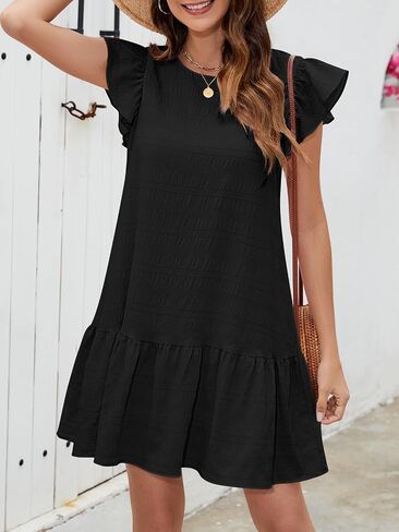 Senfure Womens Summer Dresses Cap Cap Sleeve Mini Dress 2025 Crewneck Tie-Back Babydoll Short Sundress in Kuwait
