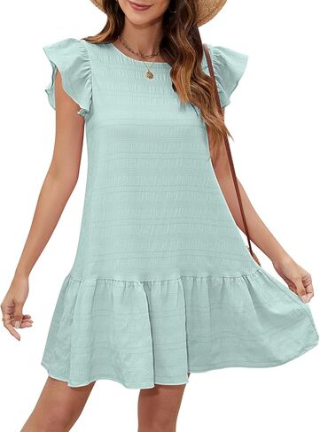 Senfure Womens Summer Dresses Cap Cap Sleeve Mini Dress 2025 Crewneck Tie-Back Babydoll Short Sundress in Kuwait