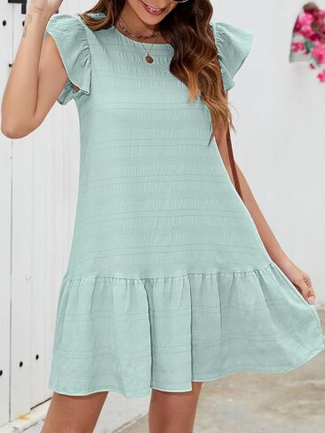 Senfure Womens Summer Dresses Cap Cap Sleeve Mini Dress 2025 Crewneck Tie-Back Babydoll Short Sundress in Kuwait