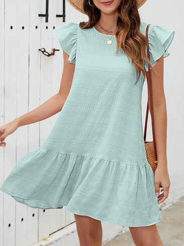 Senfure Womens Summer Dresses Cap Cap Sleeve Mini Dress 2025 Crewneck Tie-Back Babydoll Short Sundress in Kuwait