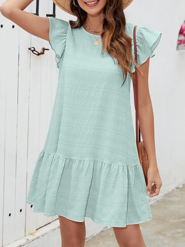 Senfure Womens Summer Dresses Cap Cap Sleeve Mini Dress 2025 Crewneck Tie-Back Babydoll Short Sundress in Kuwait