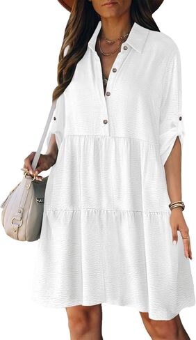 Bsubseach Womens Summer 2025 Casual Midi Dresses Button Down 3/4 Sleeve Ruffle Dress Boho Beach Vacation Sundress in Saudi Arabia
