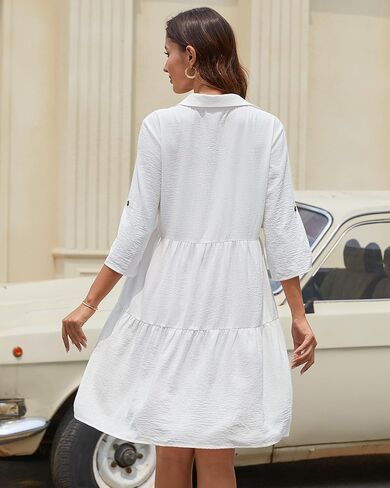 Bsubseach Womens Summer 2025 Casual Midi Dresses Button Down 3/4 Sleeve Ruffle Dress Boho Beach Vacation Sundress in Saudi Arabia