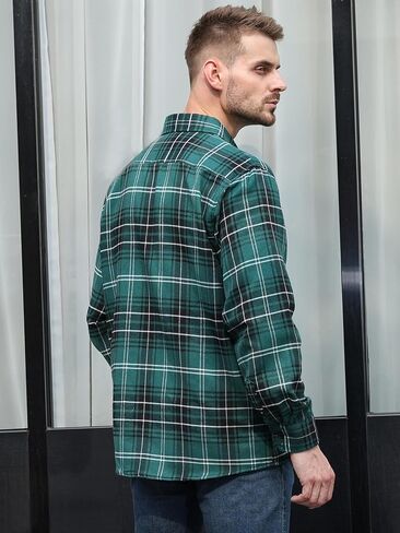 Flannel Shirt for Men Plaid Button Down Long Sleeve Shirt Soft Casual Tops with Two Chest Pockets in Saudi Arabia