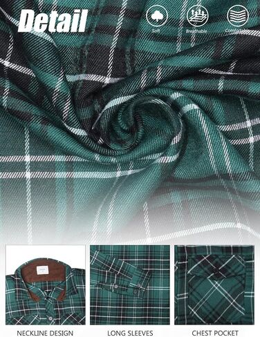 Flannel Shirt for Men Plaid Button Down Long Sleeve Shirt Soft Casual Tops with Two Chest Pockets in Saudi Arabia