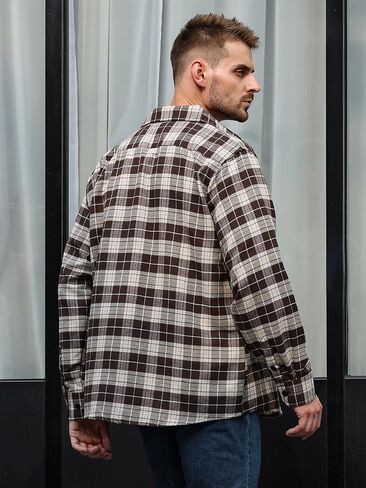 Flannel Shirt for Men Plaid Button Down Long Sleeve Shirt Soft Casual Tops with Two Chest Pockets in Saudi Arabia