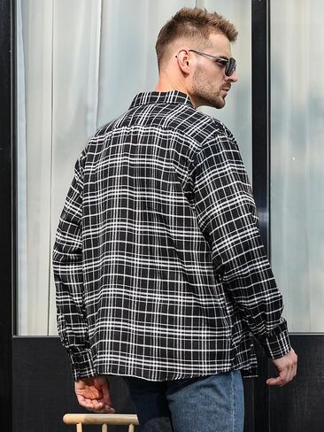 Flannel Shirt for Men Plaid Button Down Long Sleeve Shirt Soft Casual Tops with Two Chest Pockets in Saudi Arabia