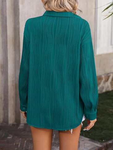 CASURESS Women's Shirts Business Casual Textured Dressy Long Sleeve Solid Shirt Trendy Work Blouses Fall Tops in Kuwait