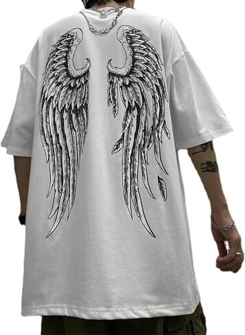 Men Women Y2k T Shirt Wings Gothic Grunge Baggy Pullover Tee Oversize Emo Over Hip Harajuku Streetwear Dark Academia in Saudi Arabia