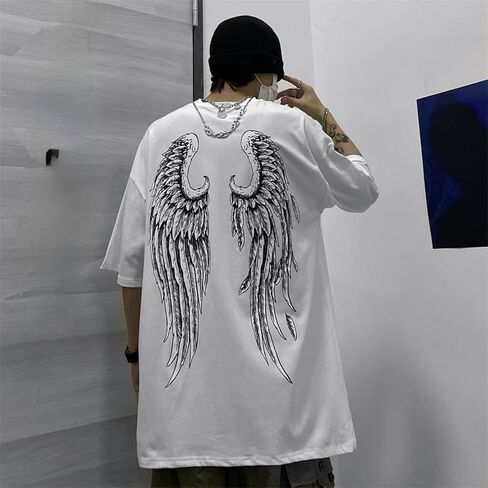 Men Women Y2k T Shirt Wings Gothic Grunge Baggy Pullover Tee Oversize Emo Over Hip Harajuku Streetwear Dark Academia in Saudi Arabia