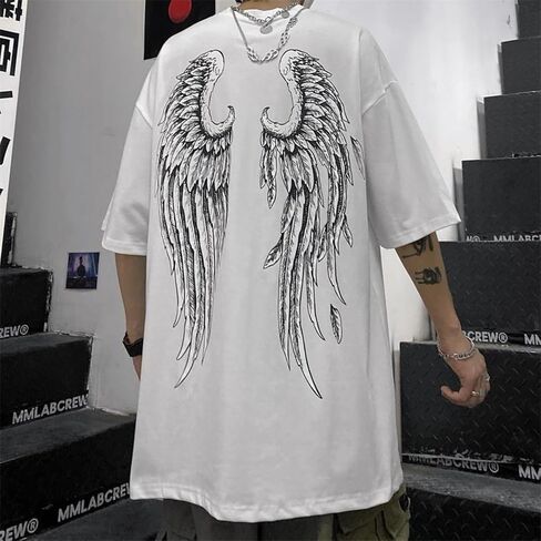 Men Women Y2k T Shirt Wings Gothic Grunge Baggy Pullover Tee Oversize Emo Over Hip Harajuku Streetwear Dark Academia in Saudi Arabia