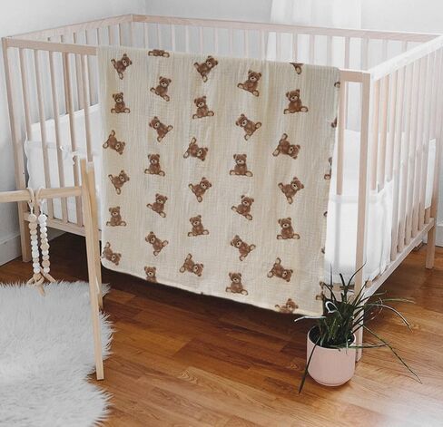 Little Jump 2-Pack Cotton Muslin Swaddle Blankets for Baby Boys Girls Unisex - Boho Teddy Bear Baby Blanket Nursery Swaddling Blankets- Large 47 x 47 inches Receiving Blanket Neutral (Teddy Bear) in Saudi Arabia