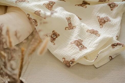 Little Jump 2-Pack Cotton Muslin Swaddle Blankets for Baby Boys Girls Unisex - Large 47" x 47" Boho Teddy Bear Baby Blanket Nursery Swaddling Blankets- inches Receiving Blanket Neutral (Teddy Bear) in Saudi Arabia