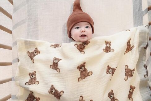 Little Jump 2-Pack Cotton Muslin Swaddle Blankets for Baby Boys Girls Unisex - Large 47" x 47" Boho Teddy Bear Baby Blanket Nursery Swaddling Blankets- inches Receiving Blanket Neutral (Teddy Bear) in Saudi Arabia